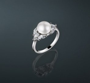 Серебряное кольцо с жемчугом к-300287: белый пресноводный жемчуг, серебро 925°