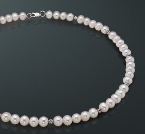 Ожерелье из жемчуга б750-45сш11: белый пресноводный жемчуг, серебро 925°