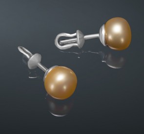 Серьги с жемчугом (пусеты) зк850бс: золотистый пресноводный жемчуг, серебро 925°