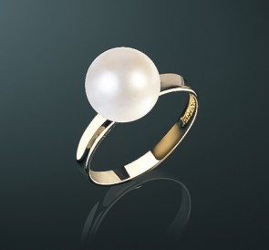 Золотое кольцо с жемчугом к-140860: белый пресноводный жемчуг, золото 585°