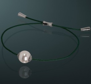 Браслет из жемчуга, зеленый шнур БР-09070269: пресноводный жемчуг, серебро 925°