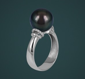 Кольцо с жемчугом бриллианты к-110658бч: чёрный морской жемчуг, золото 585°